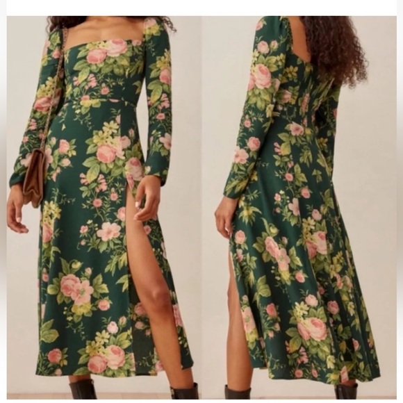 Reformation Sigmund Floral Green Dress - Picture 1 of 6